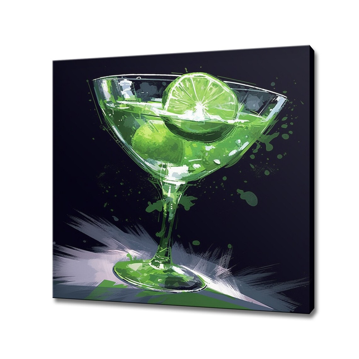 Green Margarita Cocktail Lime Wheel Dark Background Art Print