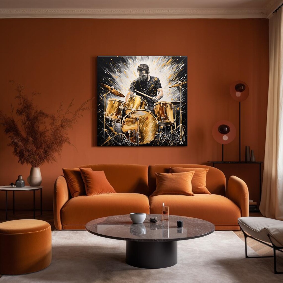 Golden Drummer Live Performance Black And Gold Splash Music Poster - Image 4