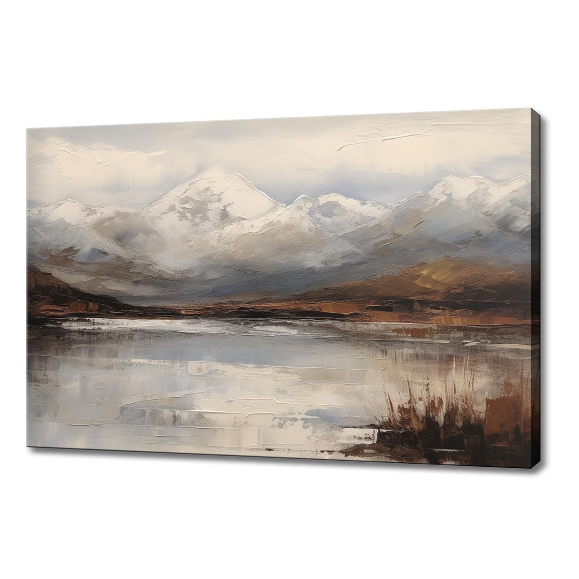 Snowy Winter Mountains Lake Reflection Serene White Landscape Poster