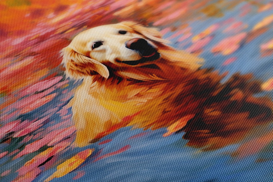 Golden Retriever Dog In The Pond Print Gift For Golden Retriever Dog Lover Colourful Dog Portrait Painting Print Dog Pet Wall Art - Image 4