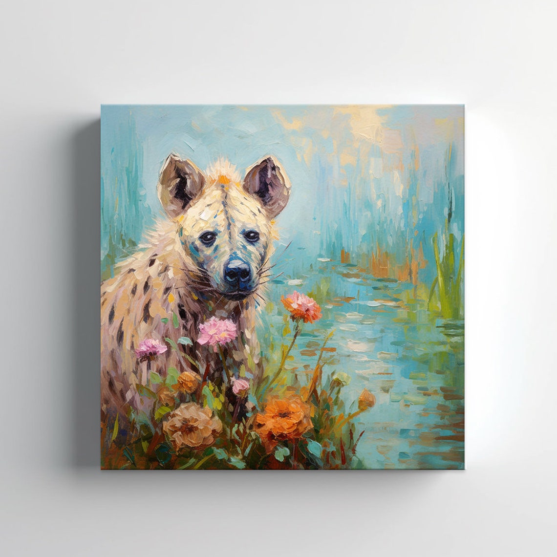 Spotted Hyena Among Wildflowers Waterside Impressionist Animal Print - Image 3