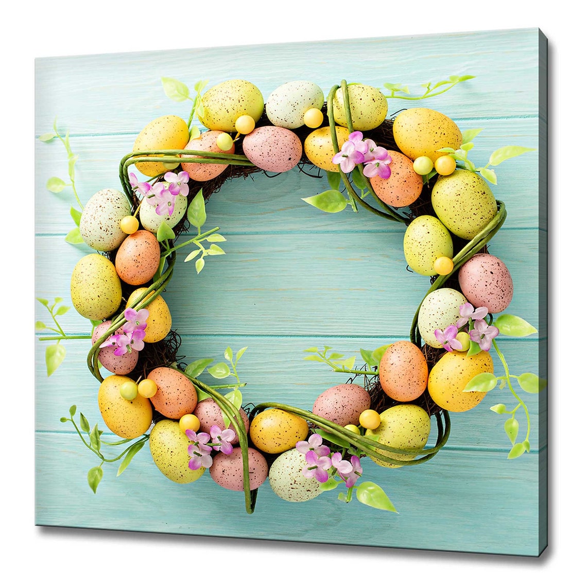 Pastel Easter Egg Wreath Blossom Flowers Mint Green Wall Poster
