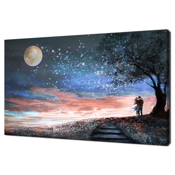 Couple Standing Under The Tree at Moonlight, Poster