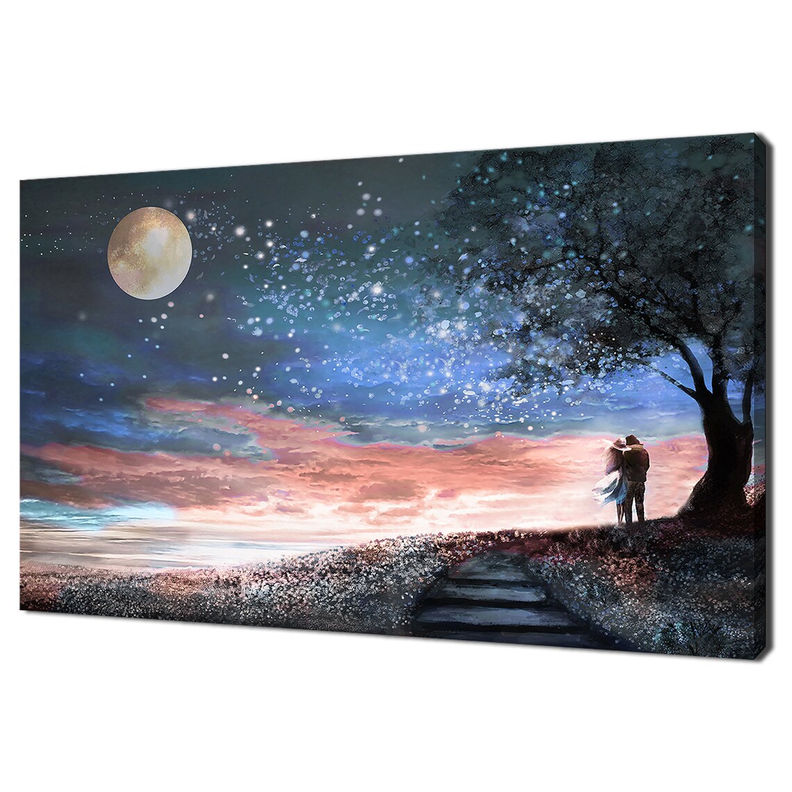 Couple Standing Under The Tree at Moonlight, Poster