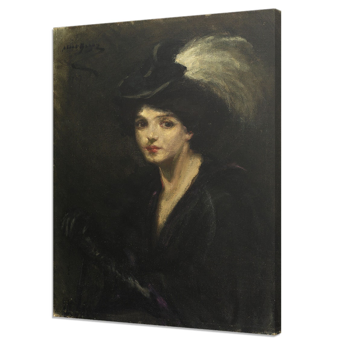 Beautiful Woman In Hat Vintage Painting Print Antique Female Portrait Fine Art Lady Portrait Vintage Print Antique Woman Portrait