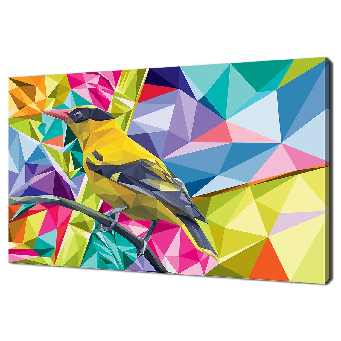 Golden Yellow Low Poly Bird Colorful Geometric Abstract Wall Art