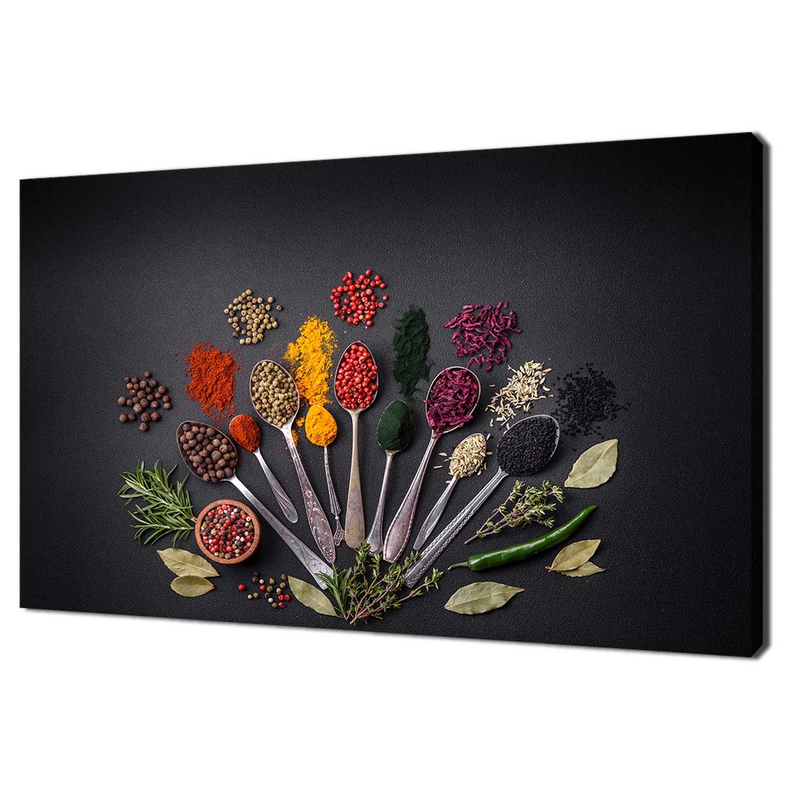 Silver Spoons Colorful Spices Rainbow Fan Dark Kitchen Wall Art Poster