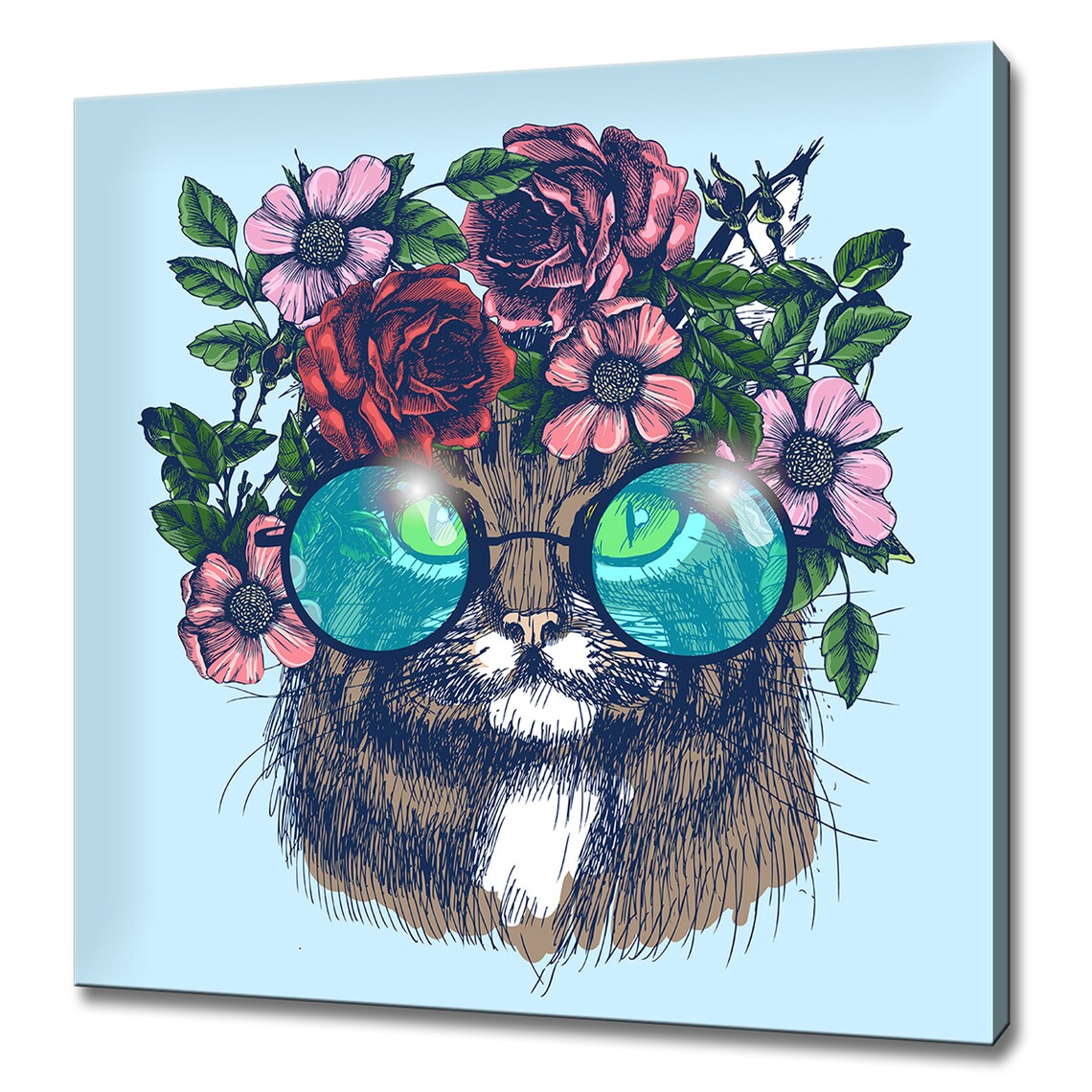 Maine Coon Cat With Colourful Flowers Wreath