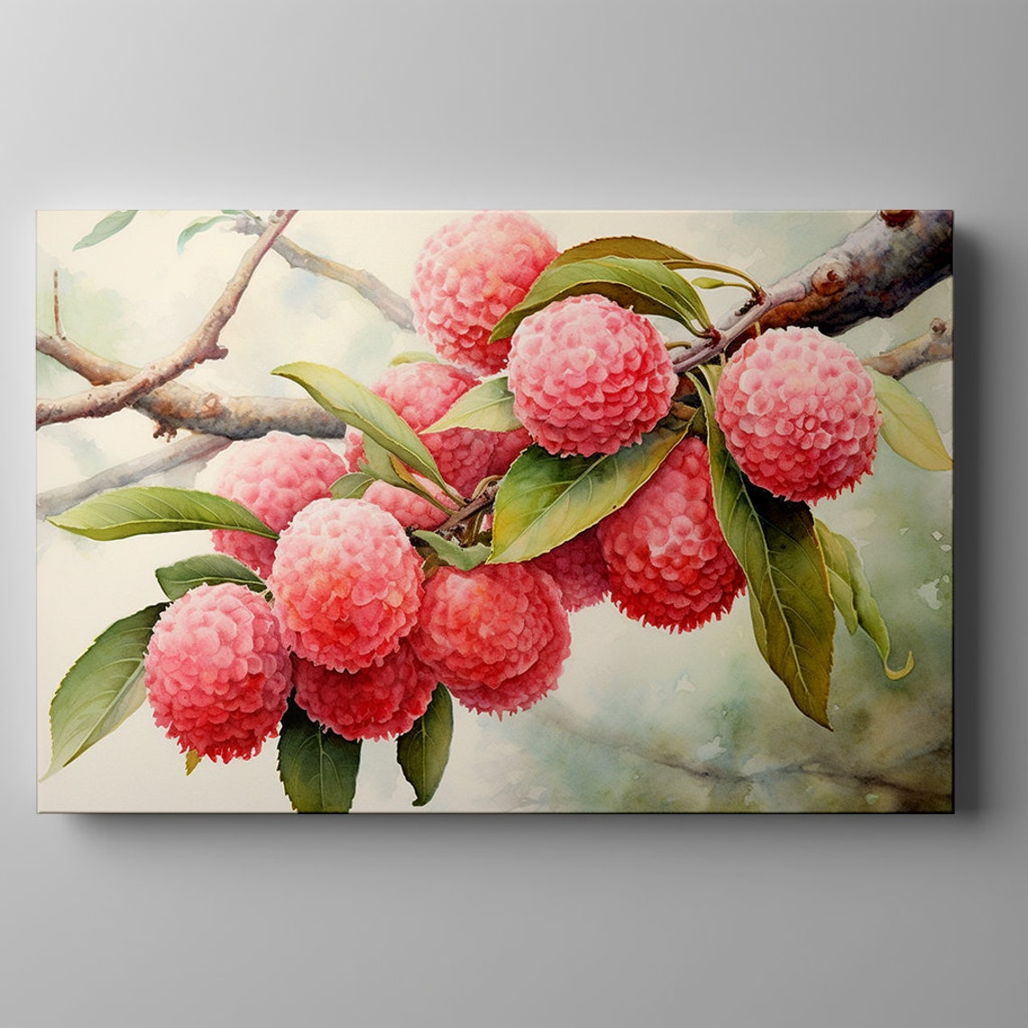 Pink Lychees Branch Watercolour Botanical Kitchen Wall Art Print - Image 3