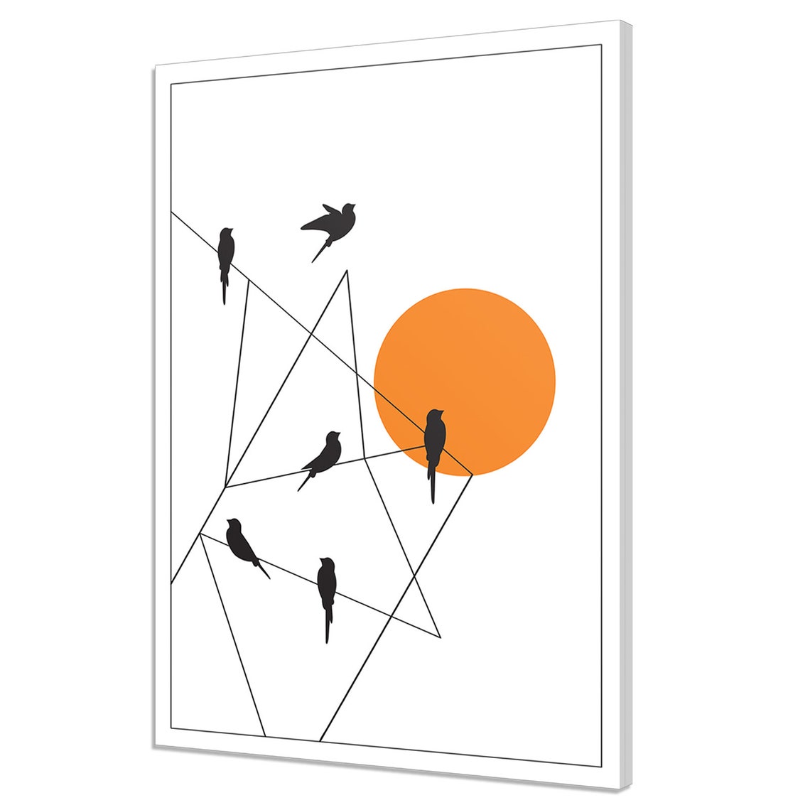 Bird Silhouettes Geometric Wires Orange Sunset Minimalist Art Poster