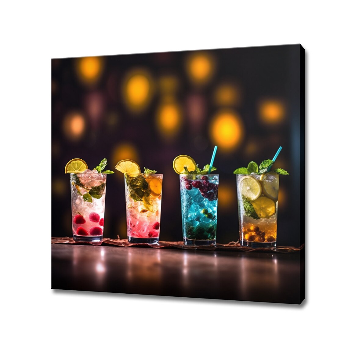 Colourful Cocktails Row Bar Night Bokeh Mojito Glasses Poster
