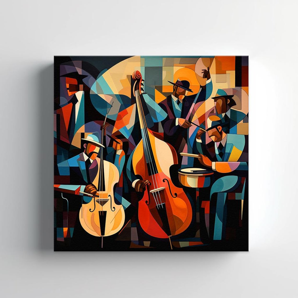 Cubist Jazz Band Double Bass Drums Colorful Abstract Music Poster - Image 2