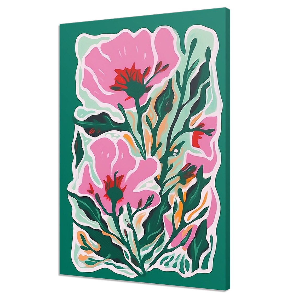 Pink And Green Abstract Floral Painting Botanical Modern Wall Art