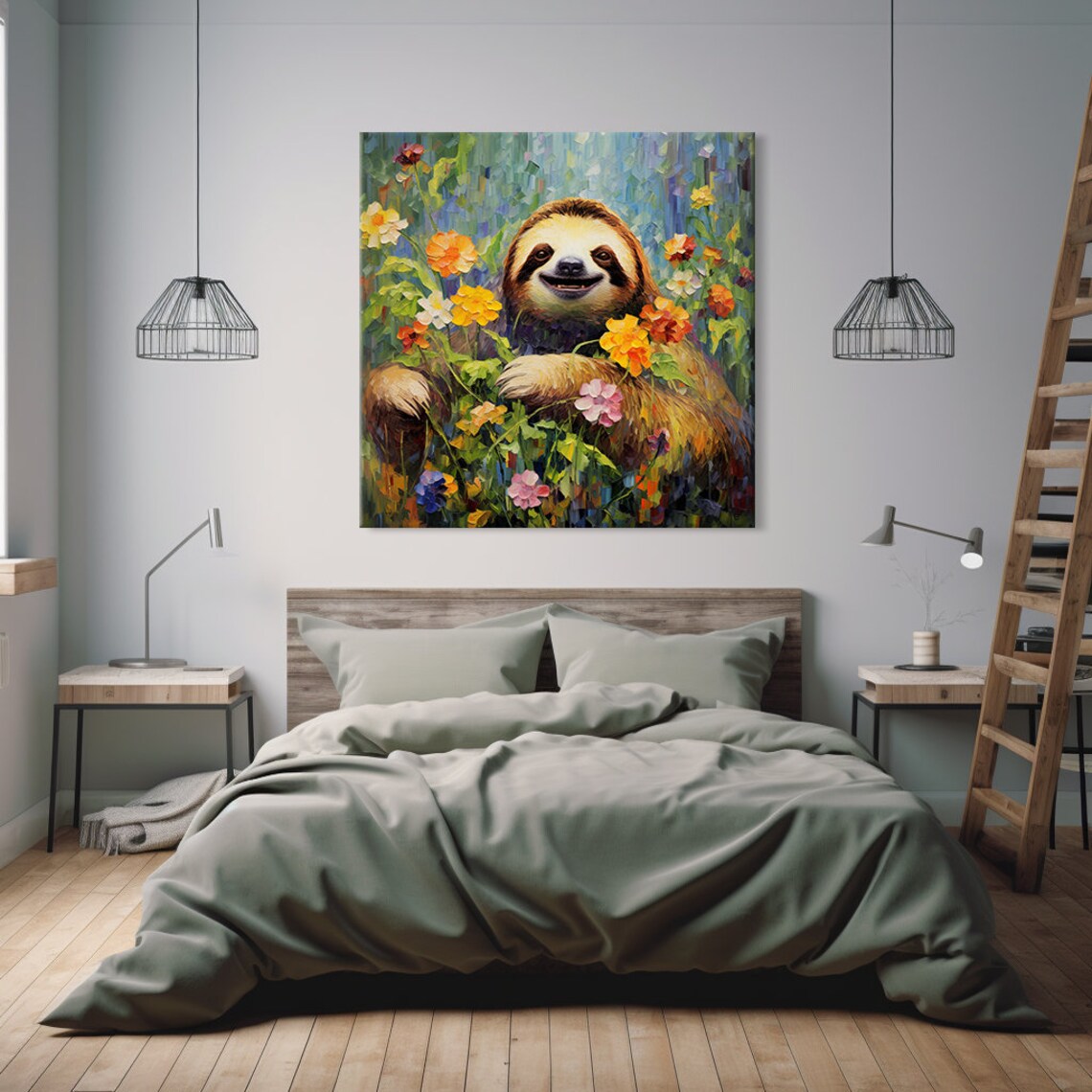 Smiling Sloth Among Colorful Wildflowers Whimsical Animal Poster - Image 4