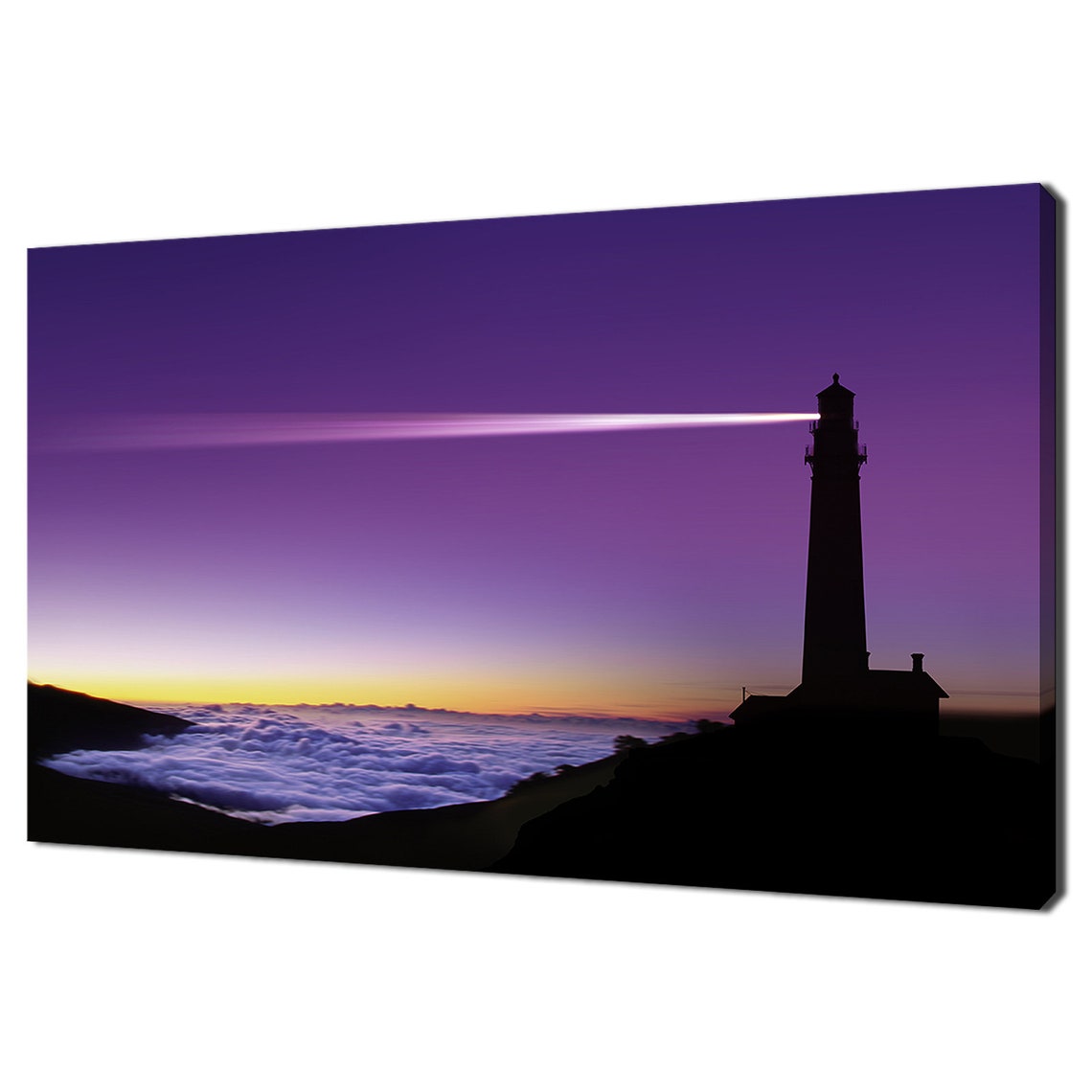 Lighthouse Illuminating Light Beams Purple Sky Modern Design Home Decor Print Wall Art Picture