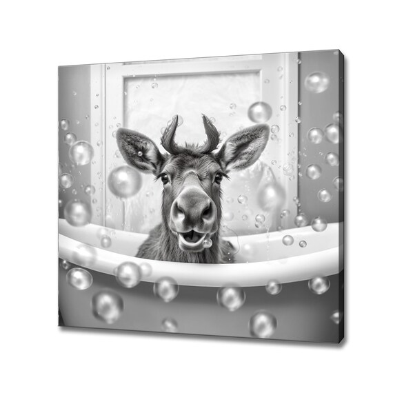 Cute Baby Moose In A Bubble Bath Black And White Nursery Art Print