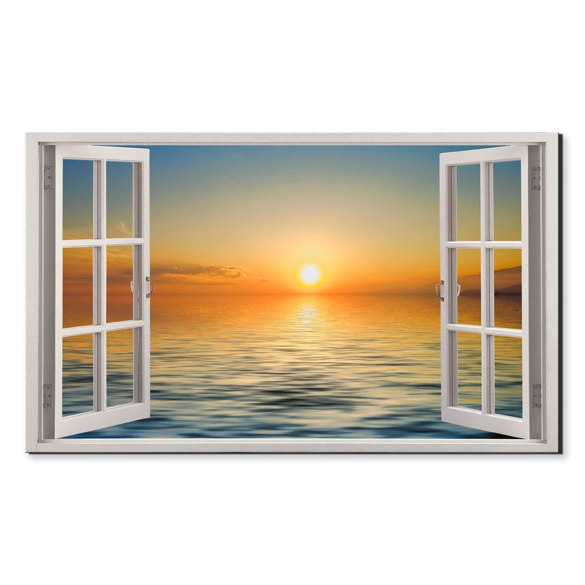 Sun Disk Setting Over Glassy Calm Ocean Open Window Sunset View Poster