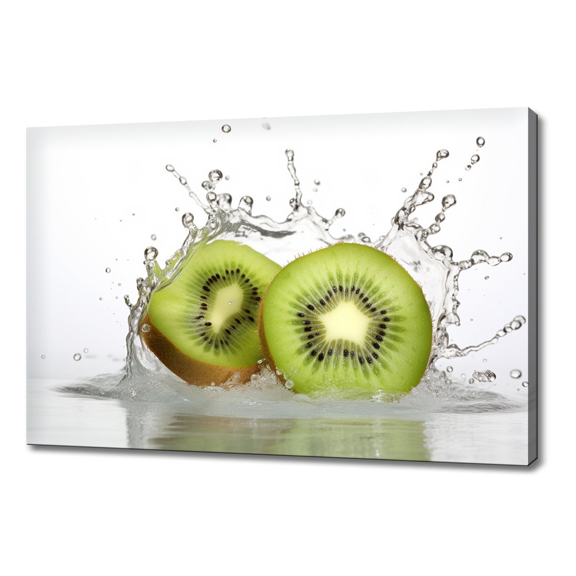 Green Kiwi Halves Water Splash Citrus Fresh Kitchen Wall Decor Poster