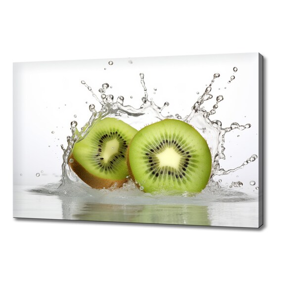 Green Kiwi Fruits Splashing In Water Print Colourful Kitchen Wall Art Fruit Print Modern Kitchen Restaurant Wall Decor