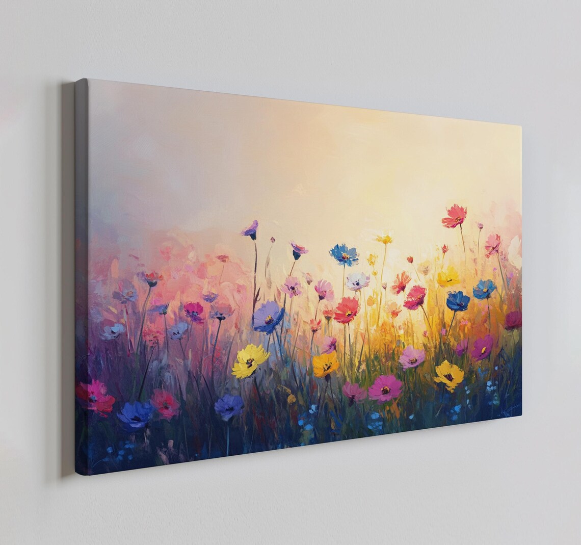 Wildflower Field At Sunset Colorful Meadow Pastel Art Poster