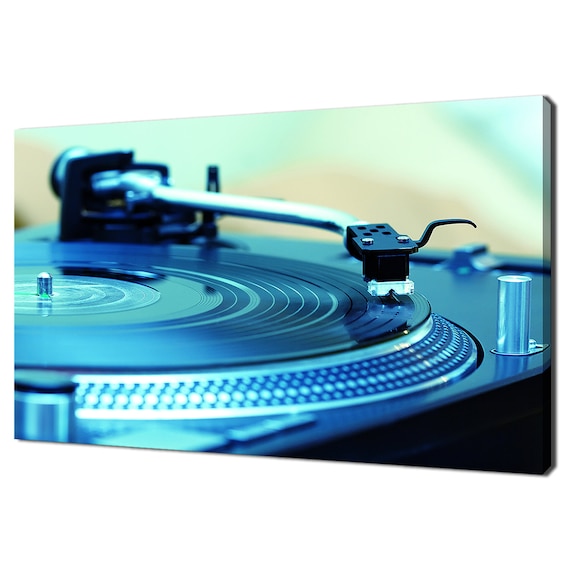 Retro Turntable Tonearm On Spinning Vinyl Record Blue Tinted Music Wall Poster