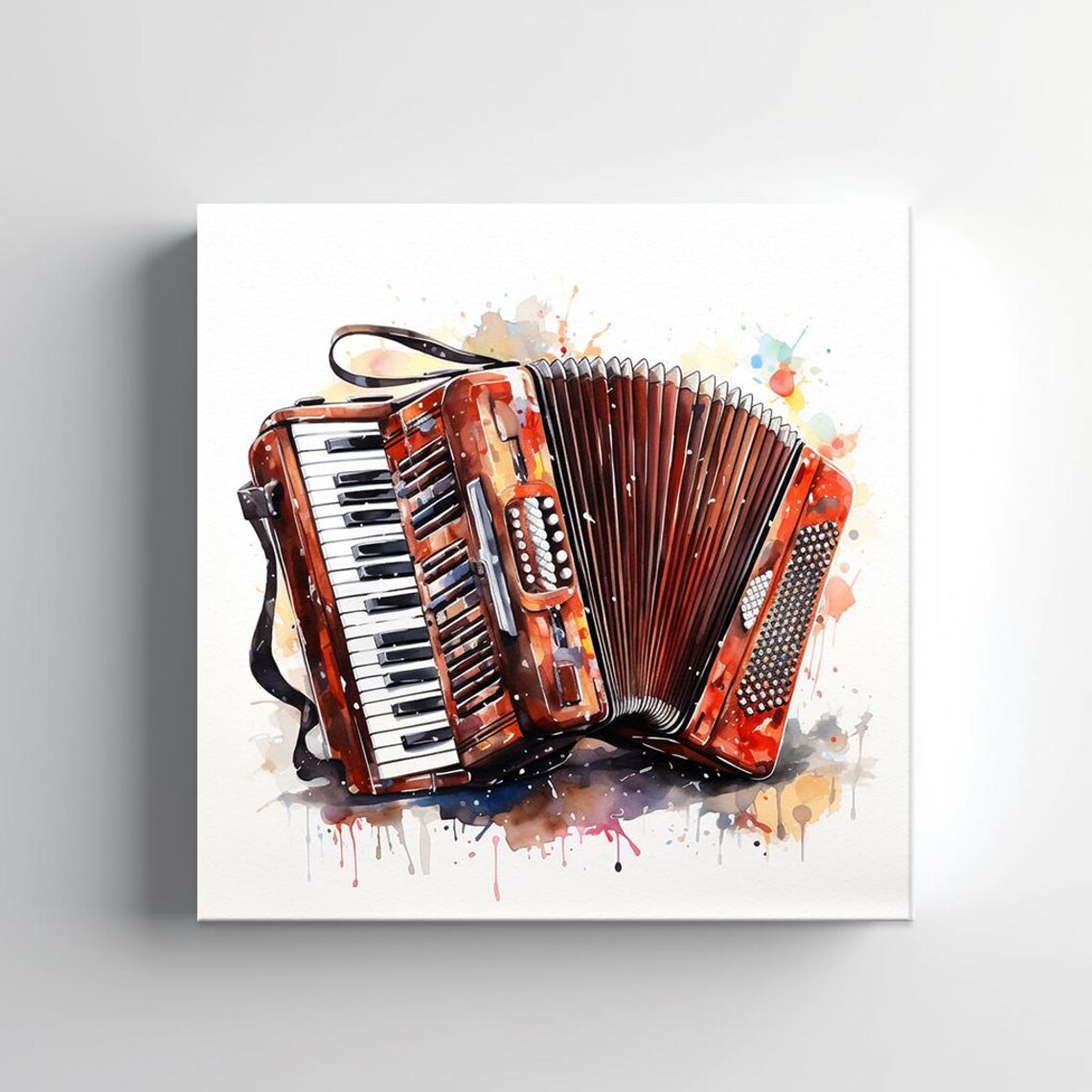 Red Piano Accordion Watercolor Paint Splash Music Instrument Poster - Image 2