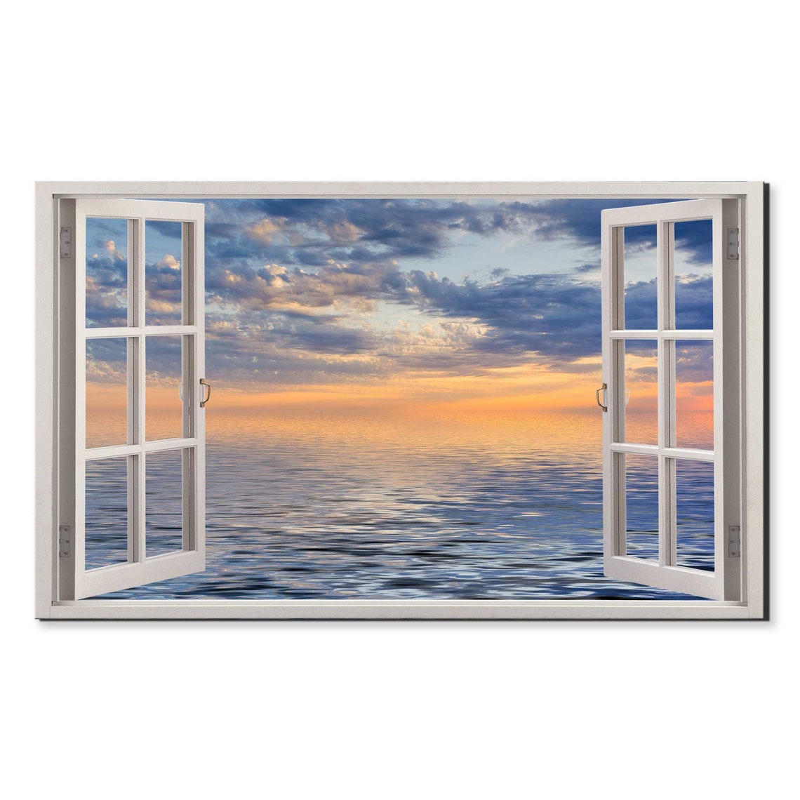 Cloudy Golden Sunset Over Glassy Ocean Through Open Window View Poster