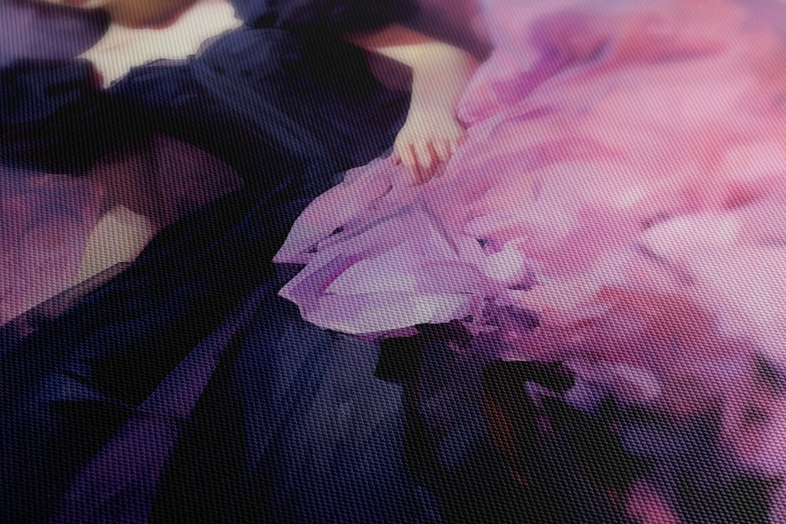 Elegant Lady In Navy And Pink Puff Sleeve Ball Gown Portrait Wall Art - Image 2