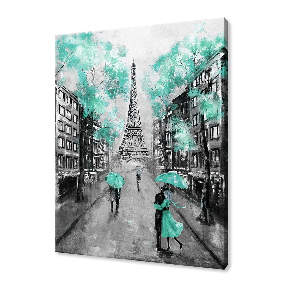 Paris Eiffel Tower Yellow Umbrellas Rainy Street Painting Art Poster - Image 4