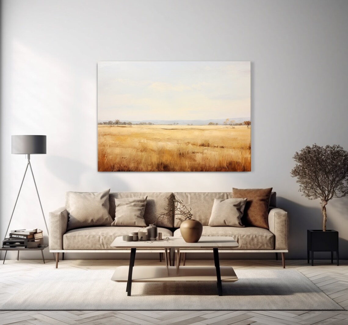 Golden Autumn Prairie Field Pale Sky Minimalist Landscape Poster - Image 4