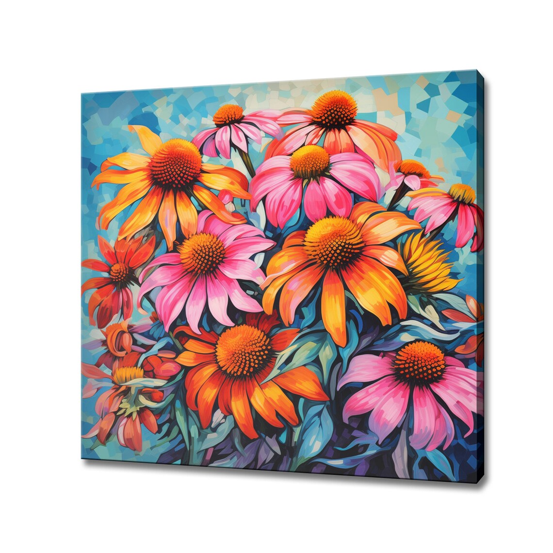 Pink Orange Bouquet Of Coneflower Flowers Oil Painting Style Print Wall Art Modern Floral Design Home Decor Flowers Wall Art