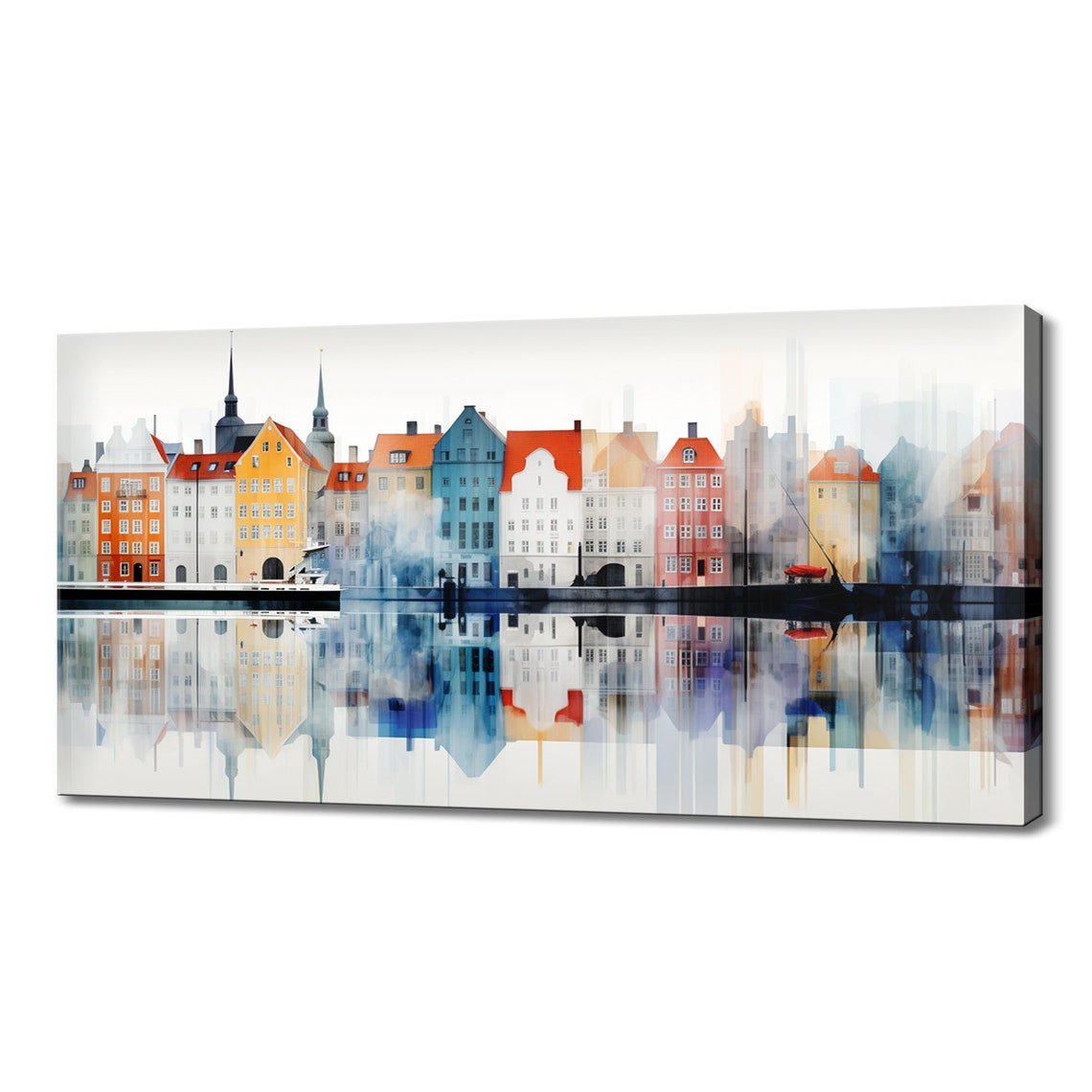 Copenhagen Denmark Nyhavn Harbor Abstract Skyline Watercolor Poster