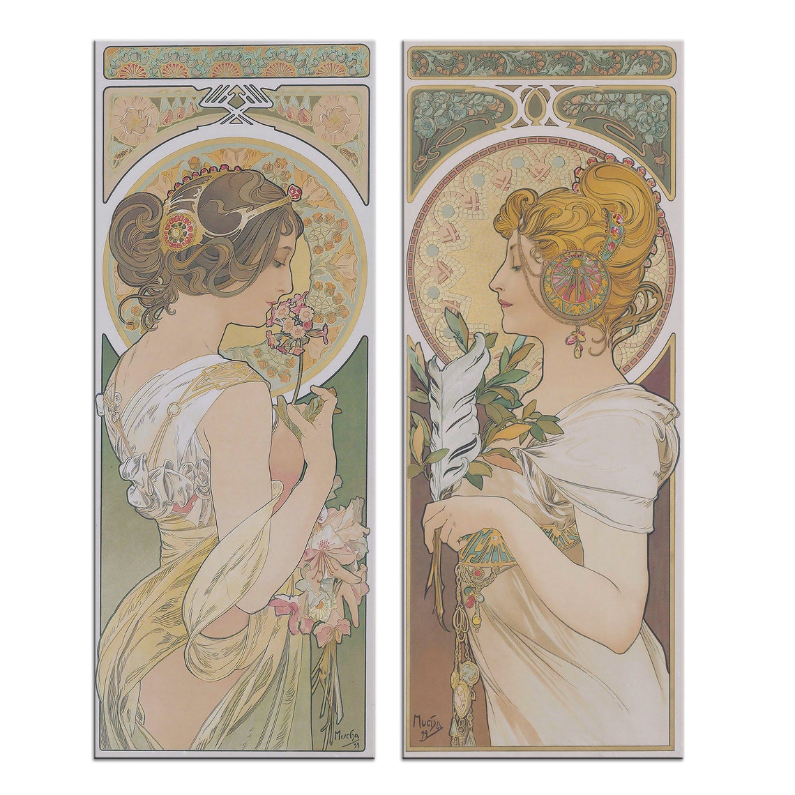 Alphonse Mucha Primrose Feather 1899 Art Nouveau Two Panel Poster