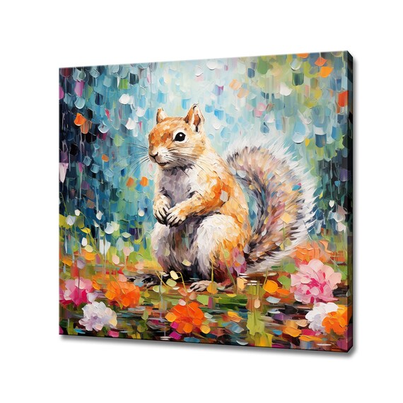 Red Squirrel Colourful Wildflowers Forest Cute Woodland Animal Wall Art