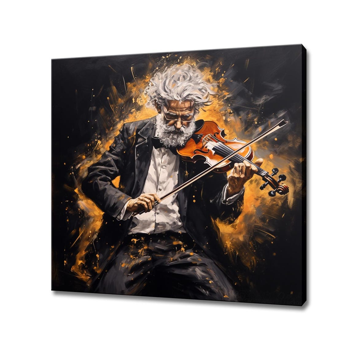 Elderly Violinist Golden Stage Black Gold Classical Music Poster