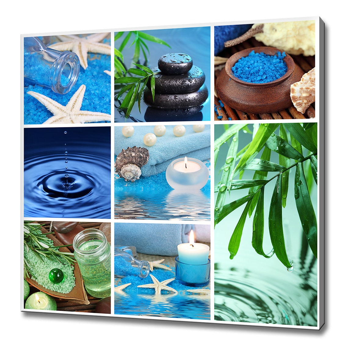 Blue Spa Collage Starfish Salt Pebbles Zen Bathroom Art Poster