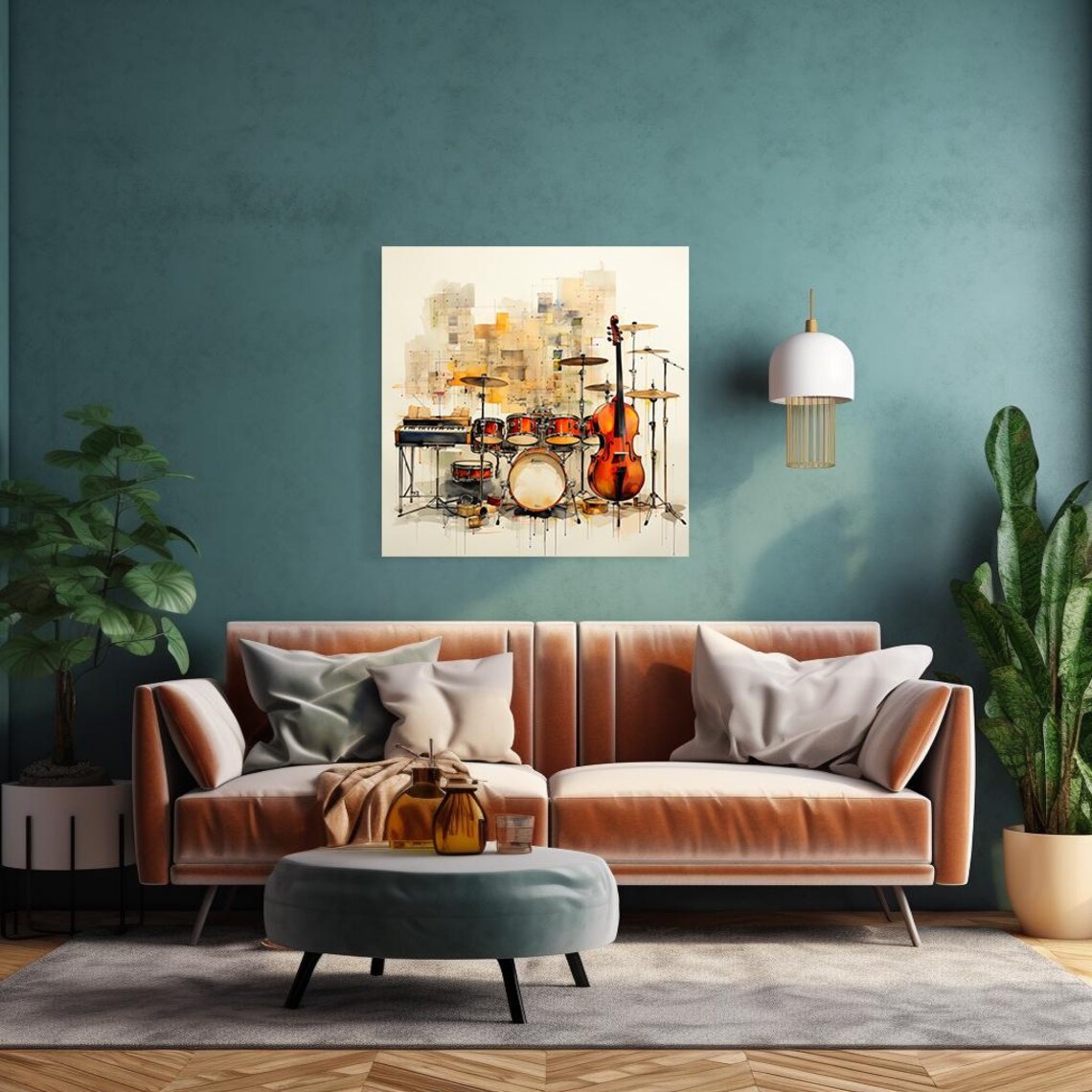 Drum Kit Double Bass Watercolor Sepia Musical Instruments Art Poster - Image 4