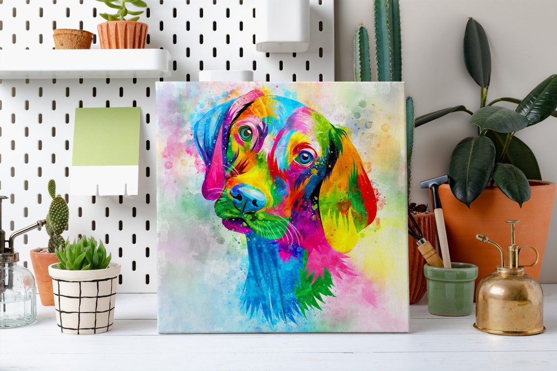 Hungarian Vizsla Rainbow Watercolor Head Portrait Splash Poster - Image 2