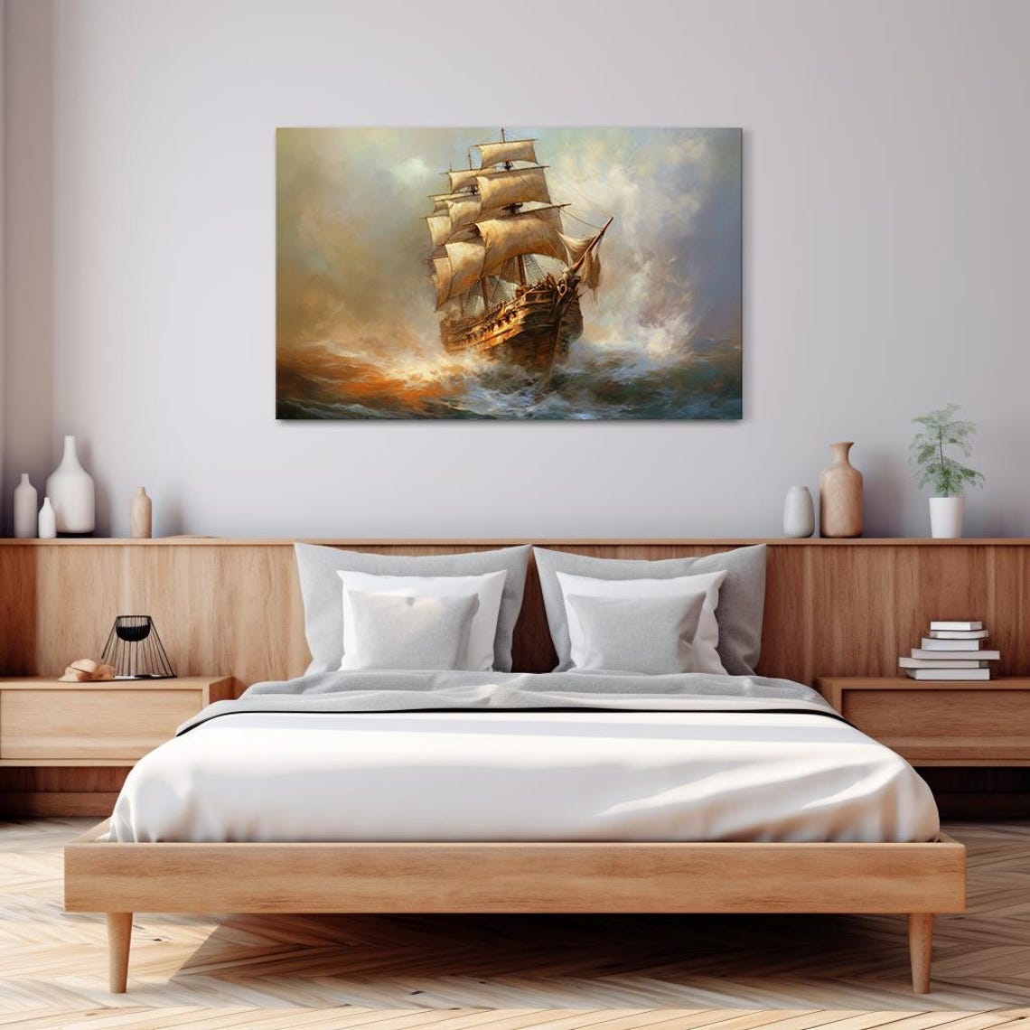 Tall Sailing Ship In Stormy Sunset Seas Vintage Maritime Art Poster - Image 3
