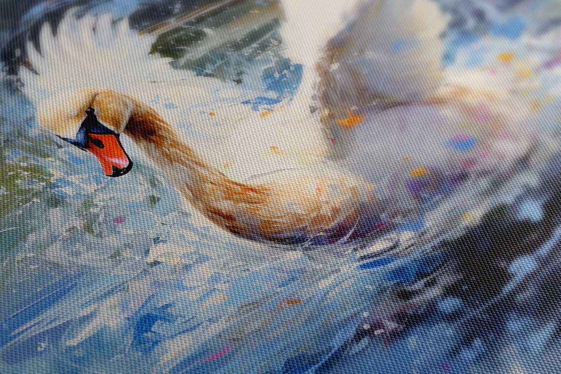 White Swan Wings Spread Splashing Water Dynamic Impressionist Poster - Image 2