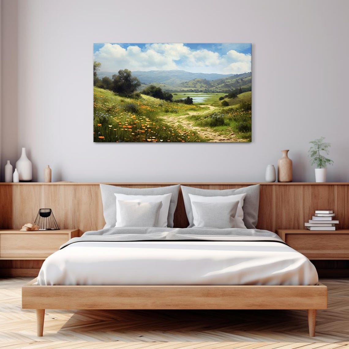 Flower Meadow Path Rolling Hills Vintage Countryside Landscape Poster - Image 3