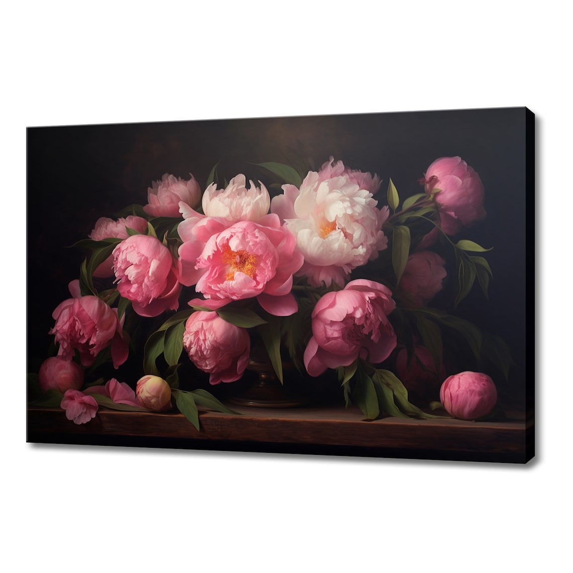 Pink Peonies Dark Background Lush Floral Oil Painting Art Poster