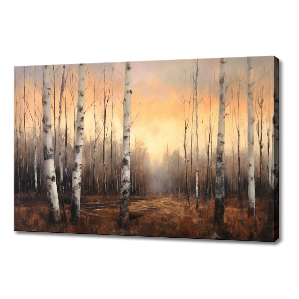 Birch Forest At Golden Sunset Tranquil Woodland Nature Wall Art