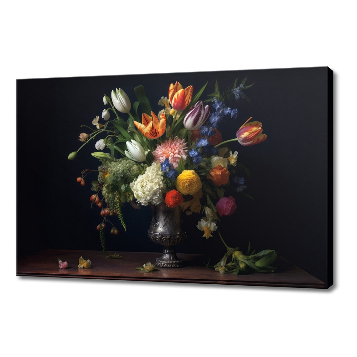 Dutch Masters Flower Bouquet Silver Vase Dark Still Life Art Poster