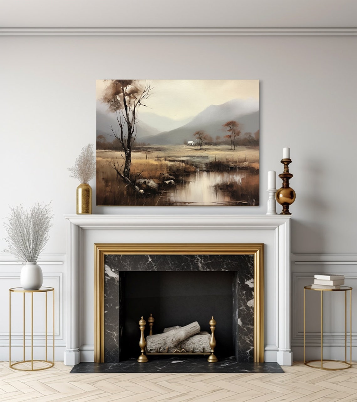 Rustic Farmhouse In Autumn Valley Mountains Pond Reflection Poster - Image 3