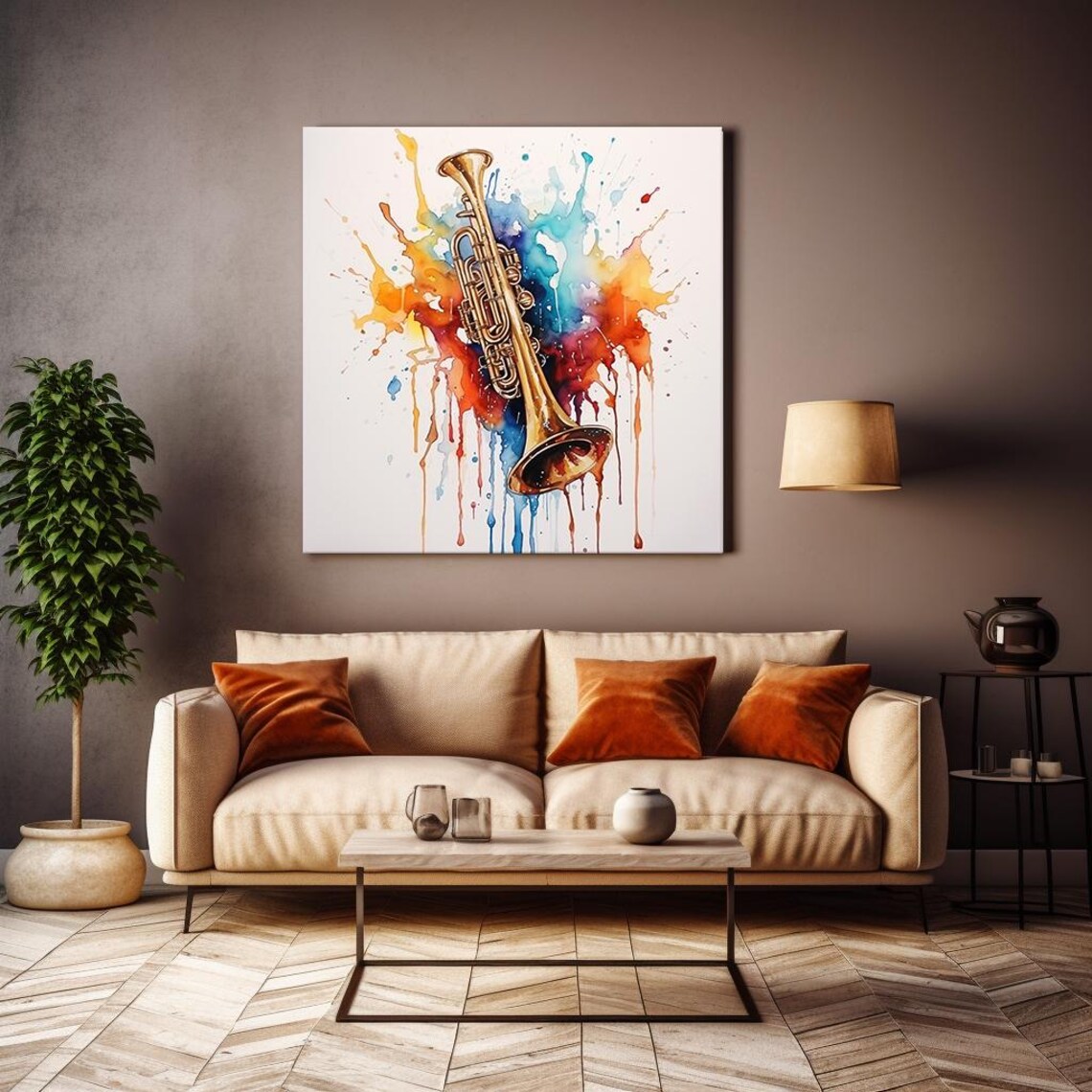 Golden Trumpet Colorful Splash Watercolor Jazz Instrument Music Poster - Image 4