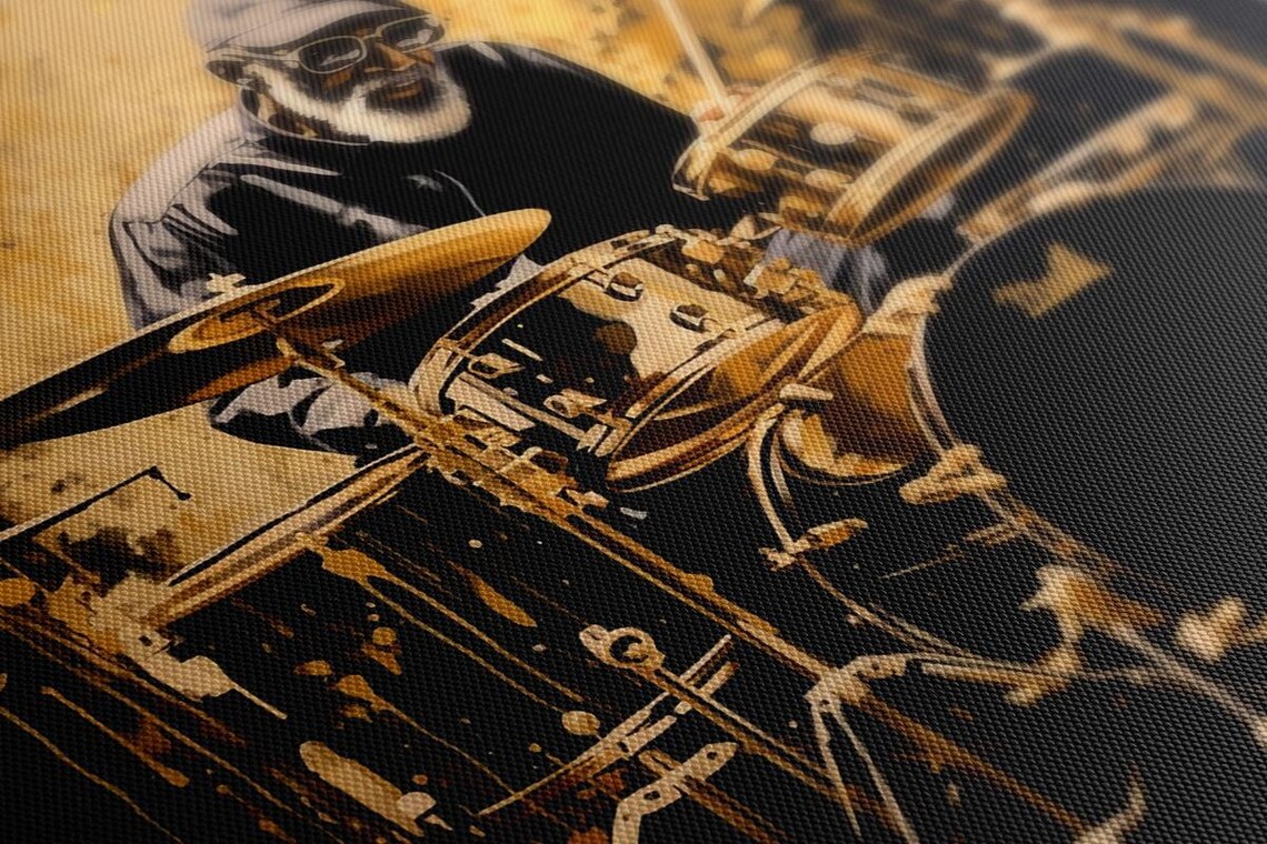 Jazz Drummer Cap Sunglasses Golden Stage Black Gold Music Poster - Image 2