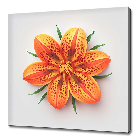 Vibrant Orange Tiger Lily With Dark Spots Minimal Floral Wall Art