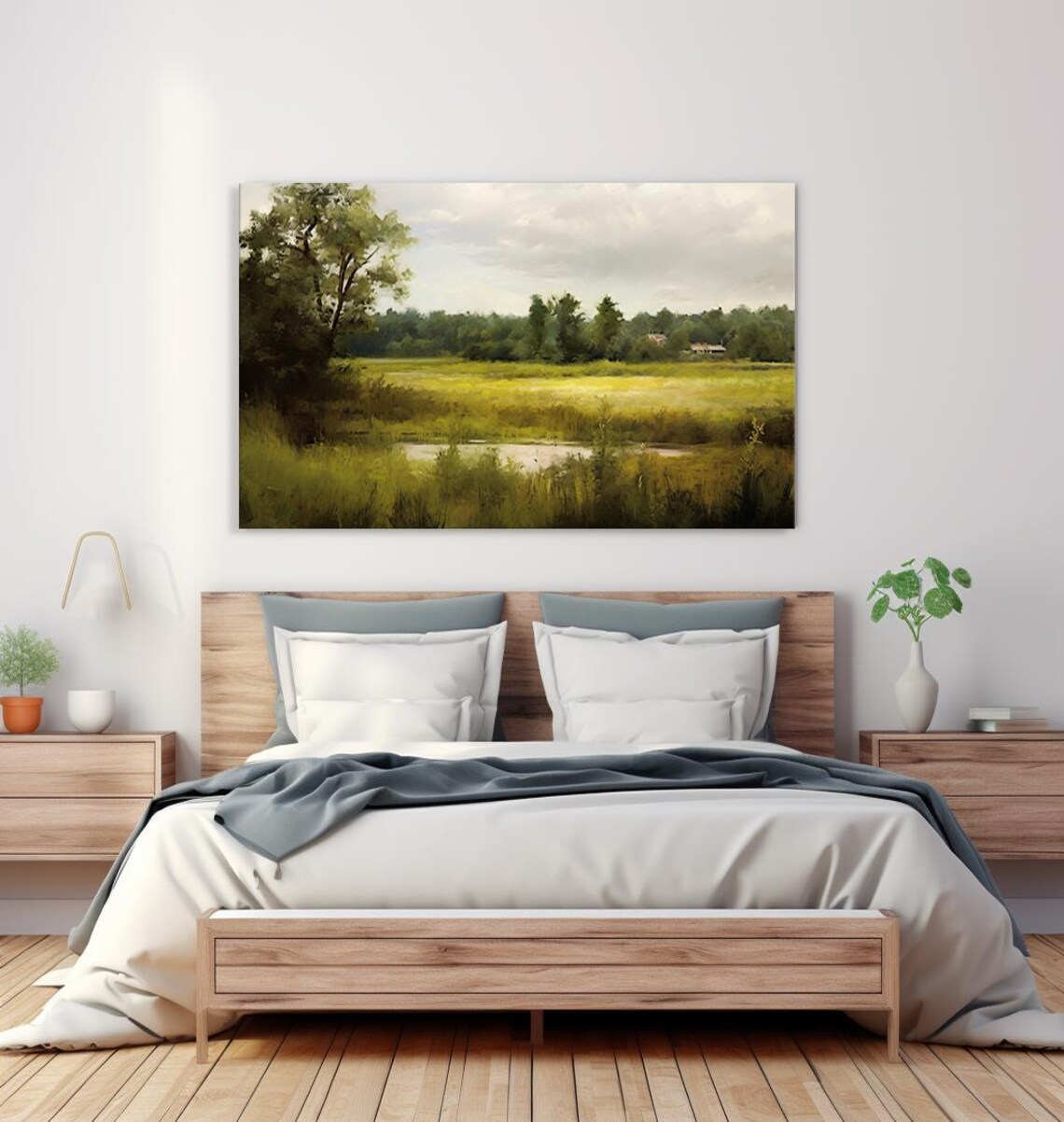 Vintage Landscape Green Grass Field Countryside Painting Style Print Farmhouse Decor Art Nature Picture Wall Hanging Fine Art Print - Image 4