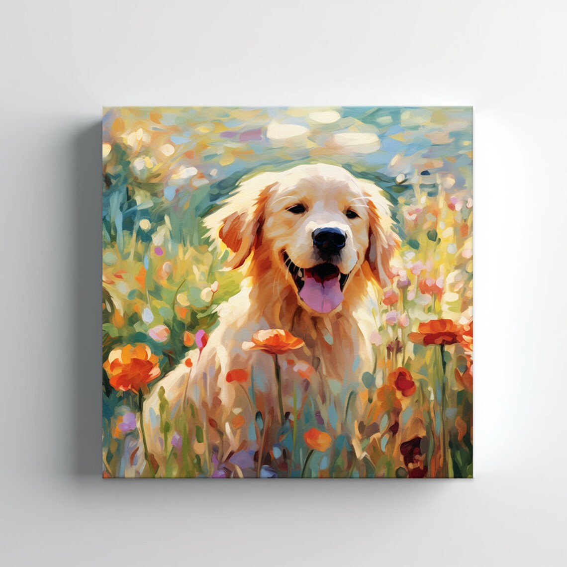 Happy Golden Retriever Puppy Wildflower Meadow Colorful Pet Print - Image 3